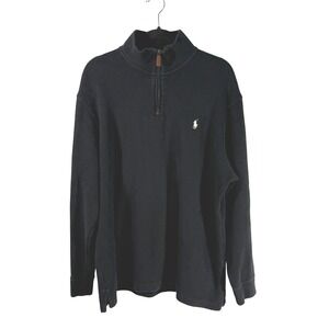Polo Ralph Lauren Mens Black Quarter Zip Pullover Sweater XL Embroidered Logo